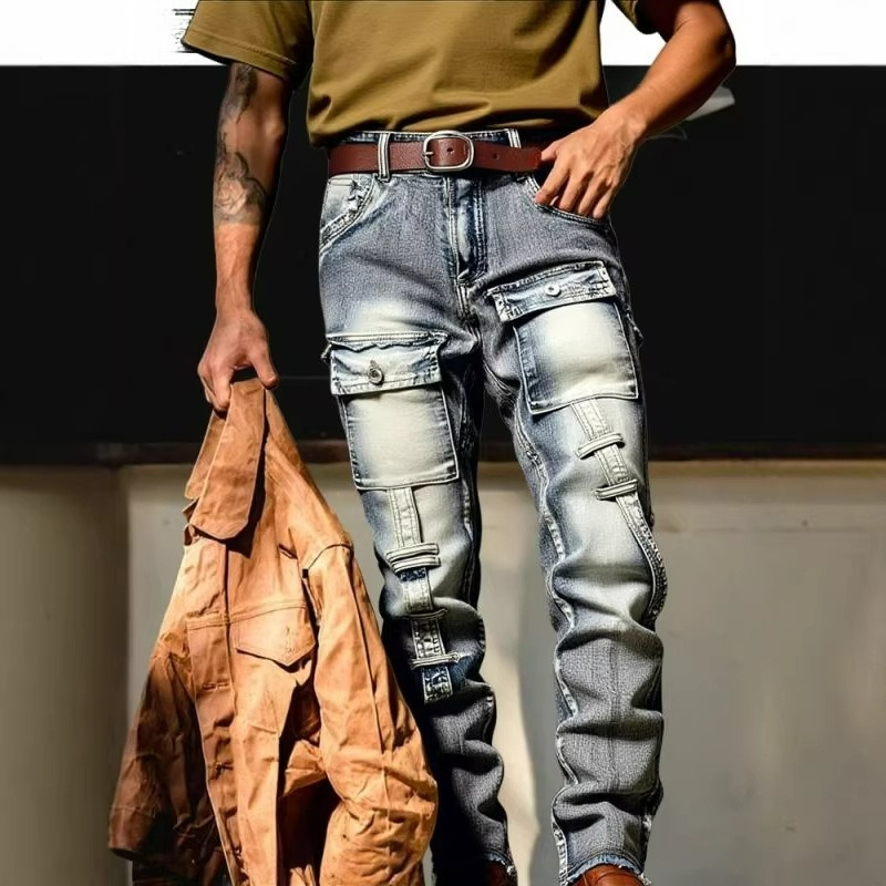 Europe Streetwear Brand - Męskie spodnie z efektem zniszczenia, sprane,